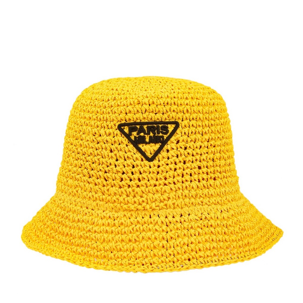 Yellow PARIS Embroidery Straw Tote Bag & HAT SET